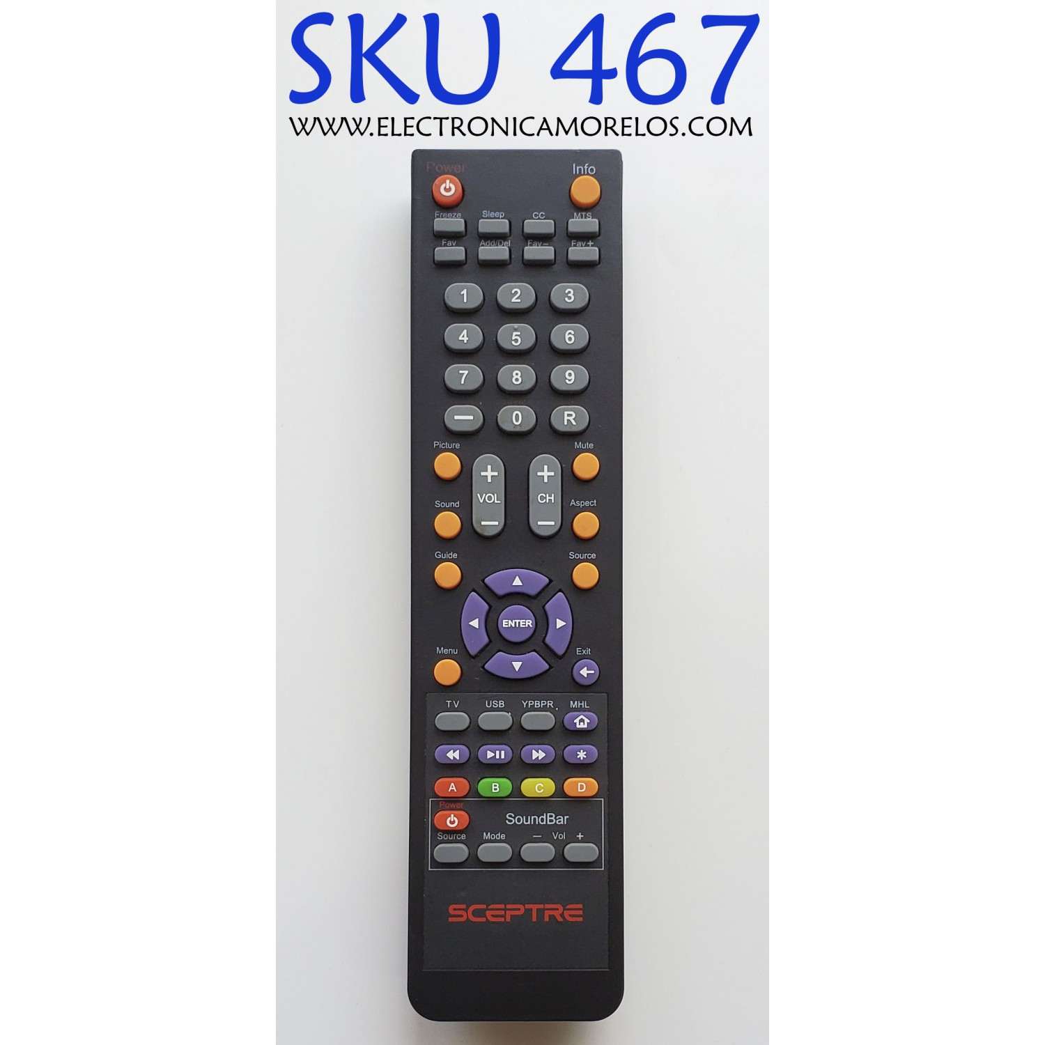 CONTROL ORIGINAL PARA TV SCEPTRE MODELO ‎X505BV-FMDR